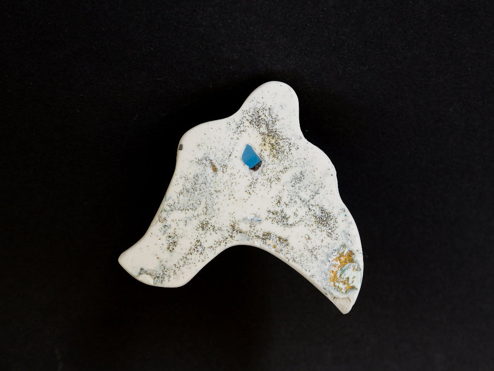 Jesmonite pin with gold leaf and ceramics shards